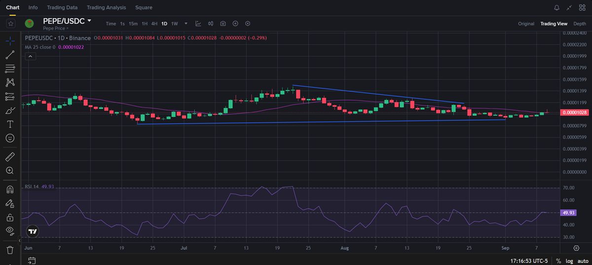 Pepe coin muestra niveles de estabilidad hasta ahora