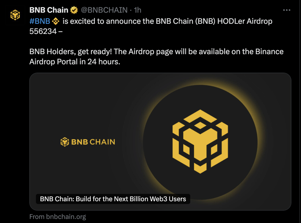 Publicación de la cuenta X hackeada de la bnb chain 