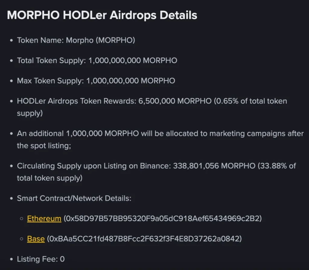 Binance listing morpho