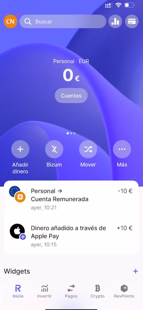 Añadir fondos a la cuenta recien creada en Revolut