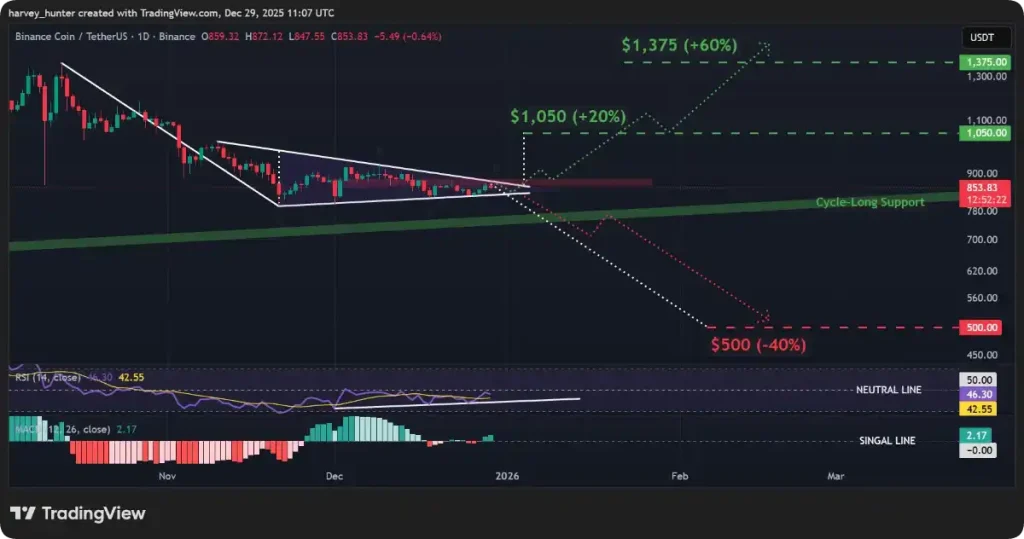 Gráfico con el precio de Binance coin en Tradingview