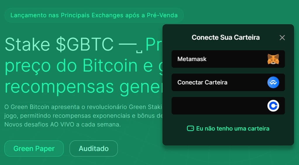 Conecte a sua carteira de ativos para comprar Green Bitcoin