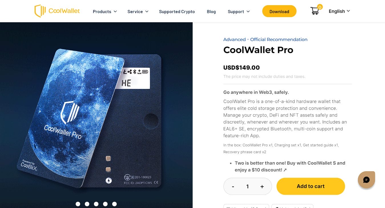CoolWallet Pro carteira fria para auto custódia Bitcoin