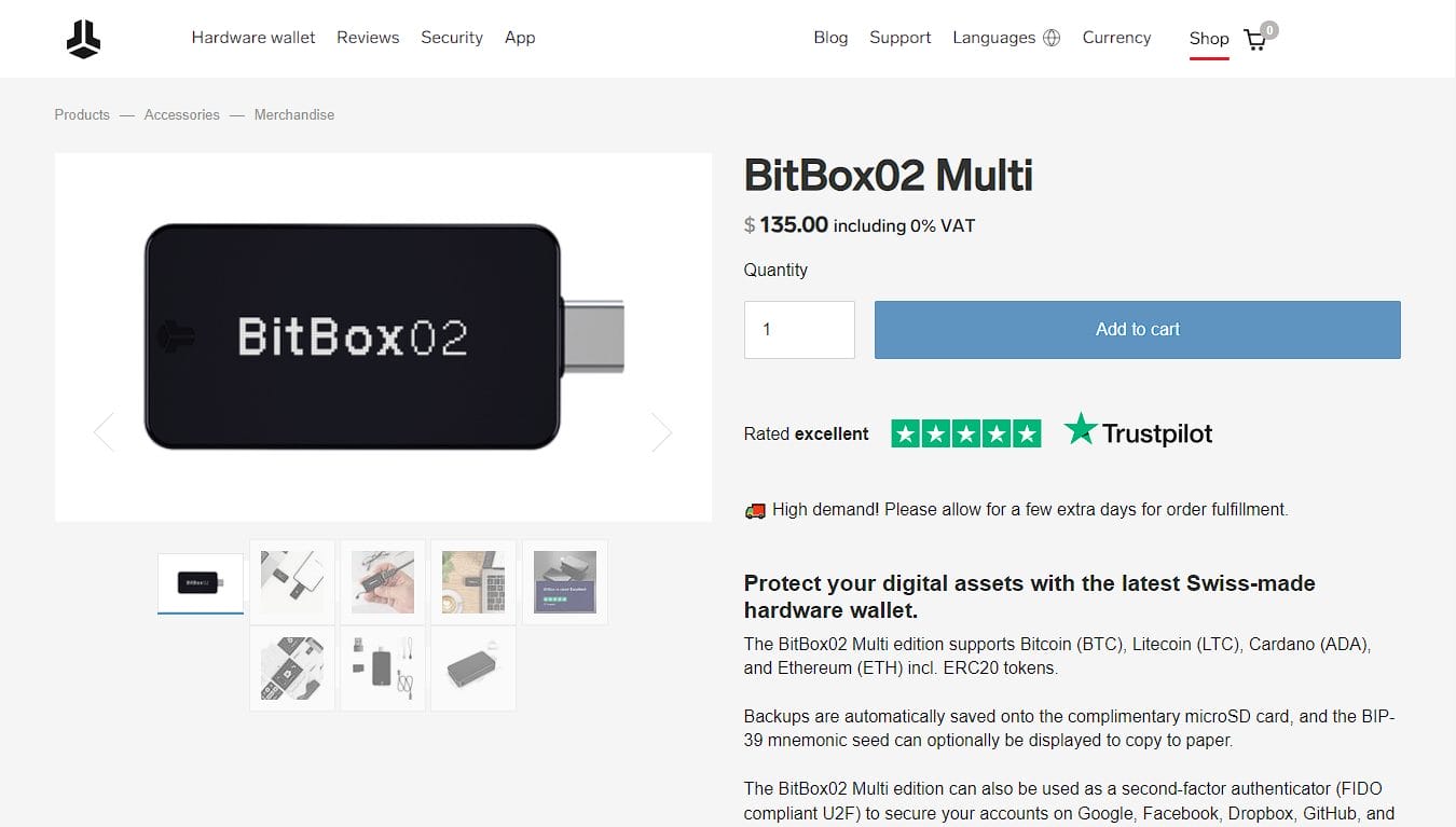 BitBox02 - página da carteira