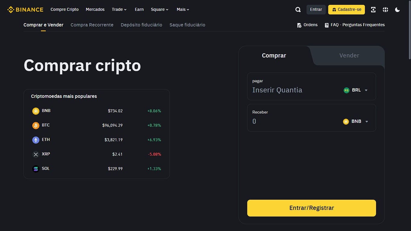 Comprar criptomoedas na Binance