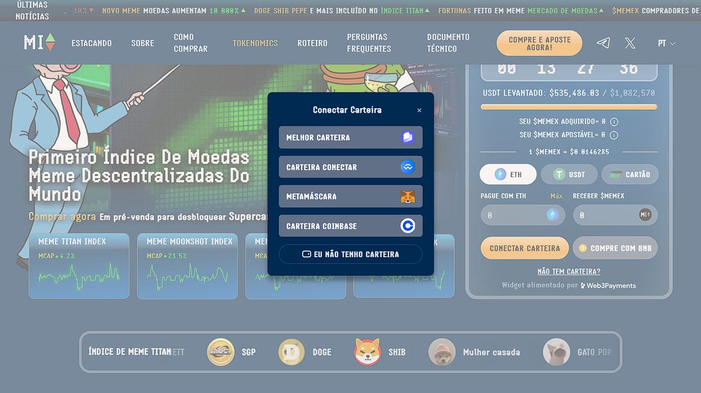 Conectar carteira no site oficial da pré-venda de Meme Index