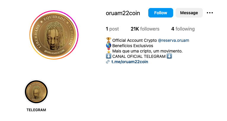 Perfil da moeda do Oruam no Instagram