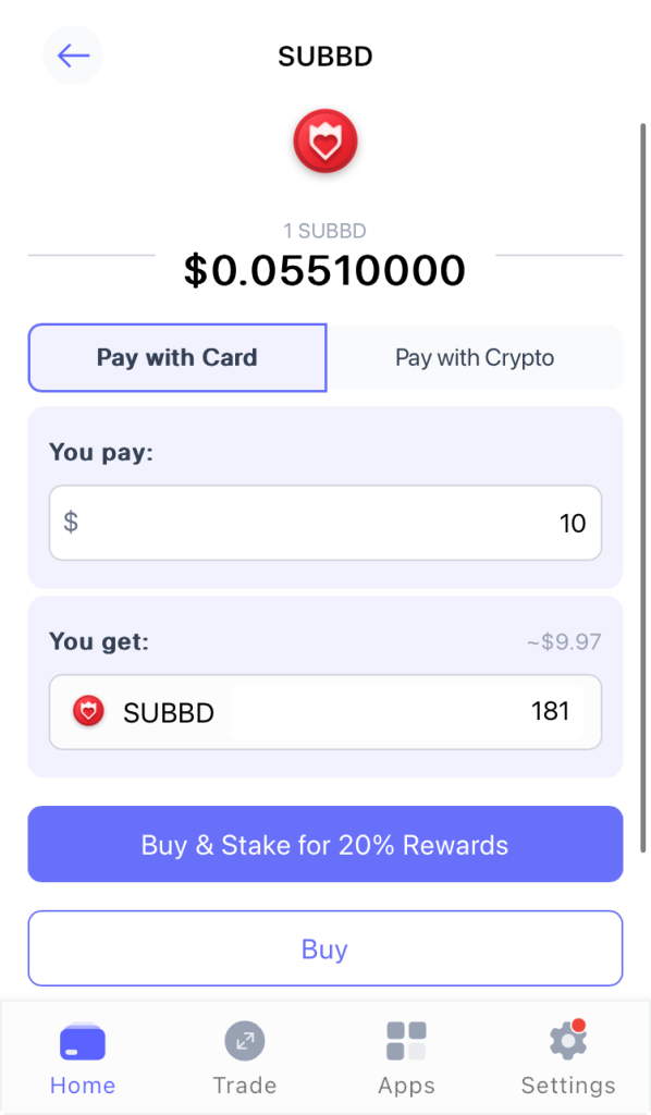 Insira a quantidade desejada para comprar SUBBD