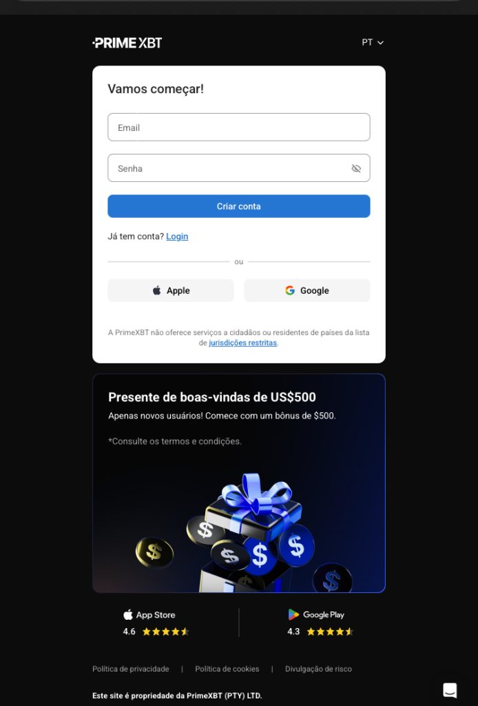 comprar criptomoedas com cartão de crédito na PrimeXBT