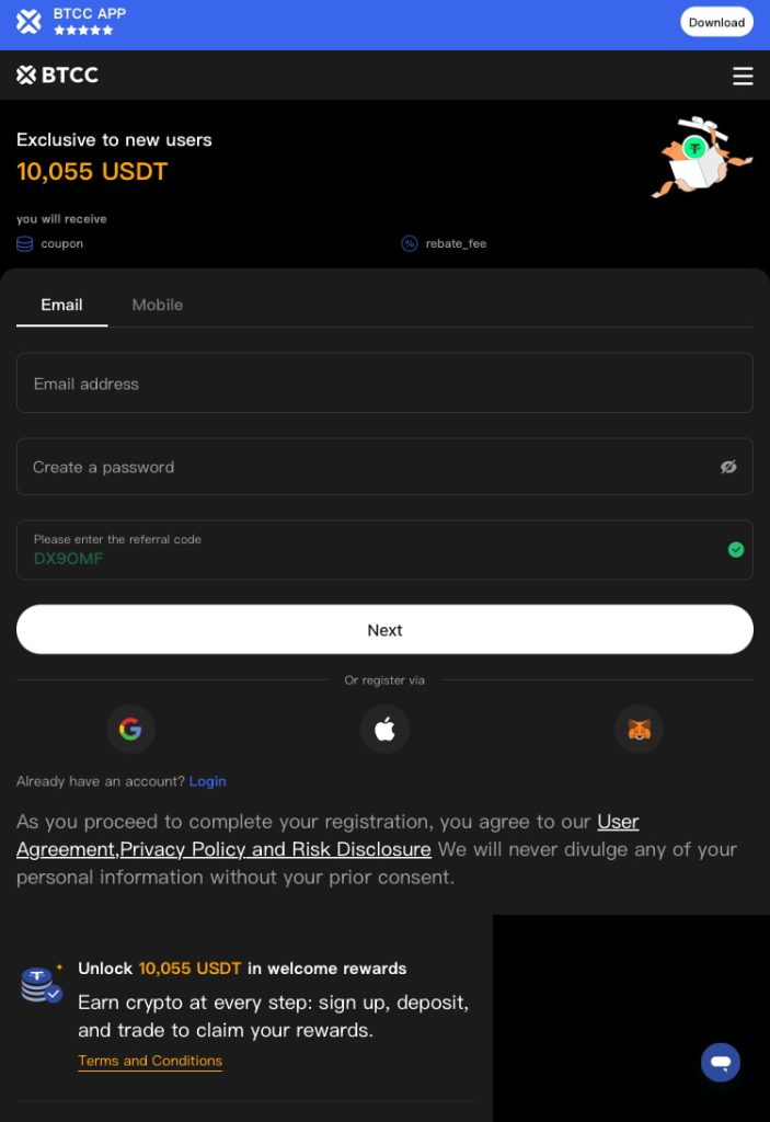 comprar cripto com cartão na BTCC