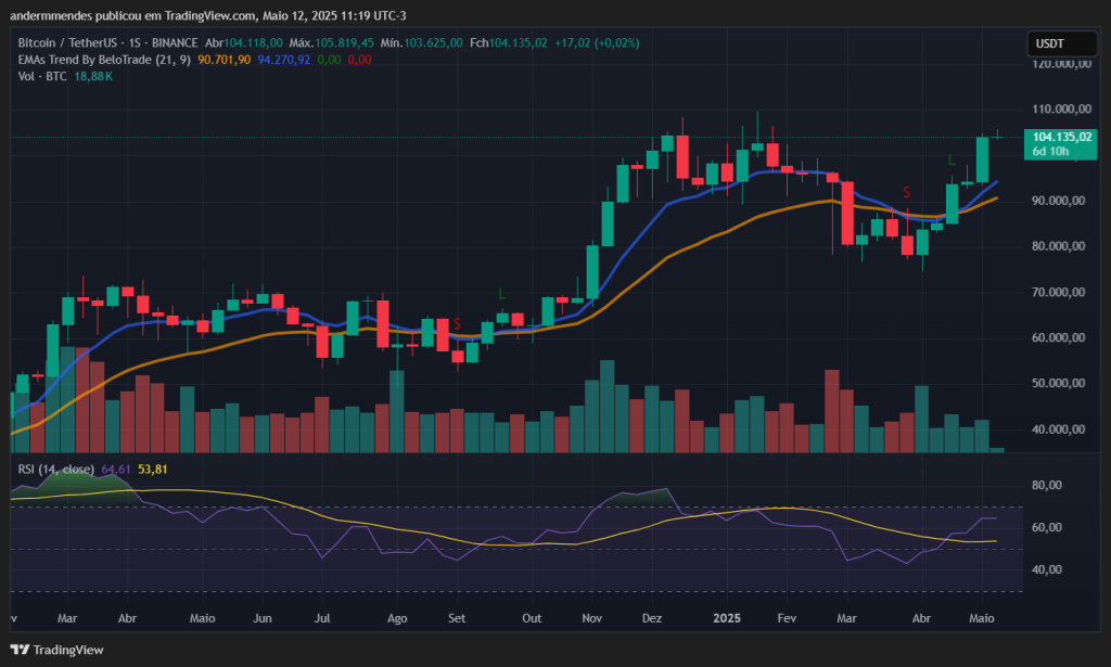Gráfico do Bitcoin (BTC) no TradingView
