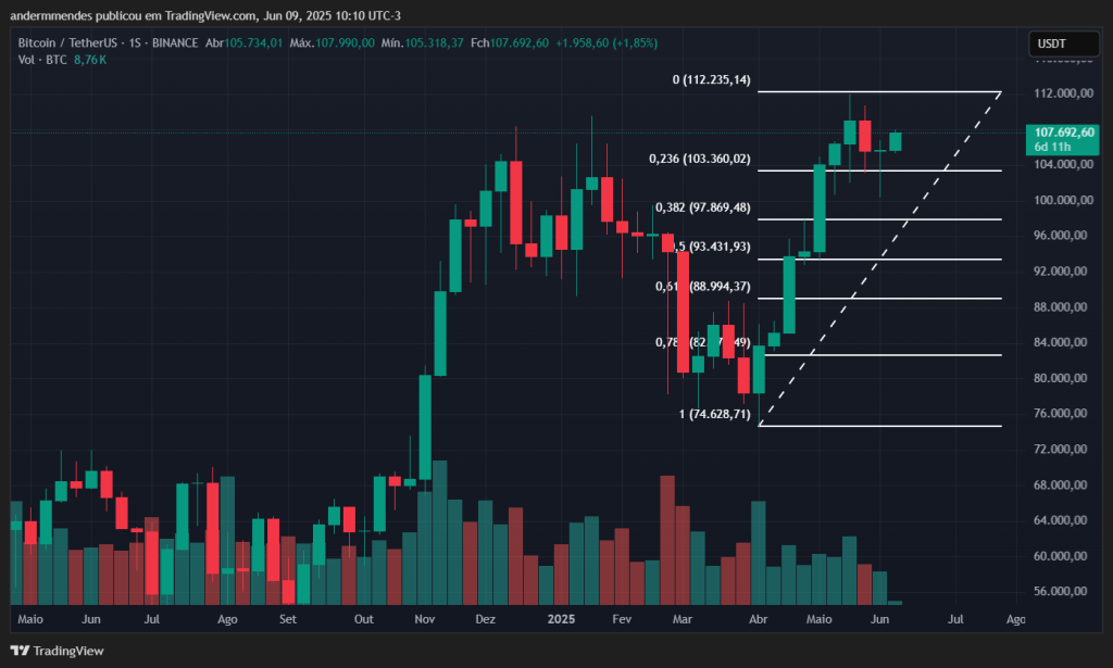 Gráfico do Bitcoin (BTC) no TradingView