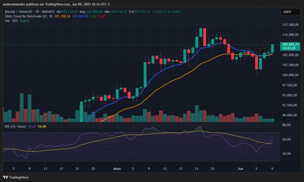 Gráfico do Bitcoin (BTC) no TradingView