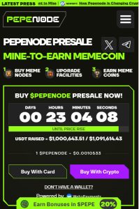 Homepage do Pepenode em português, com valores atualizados