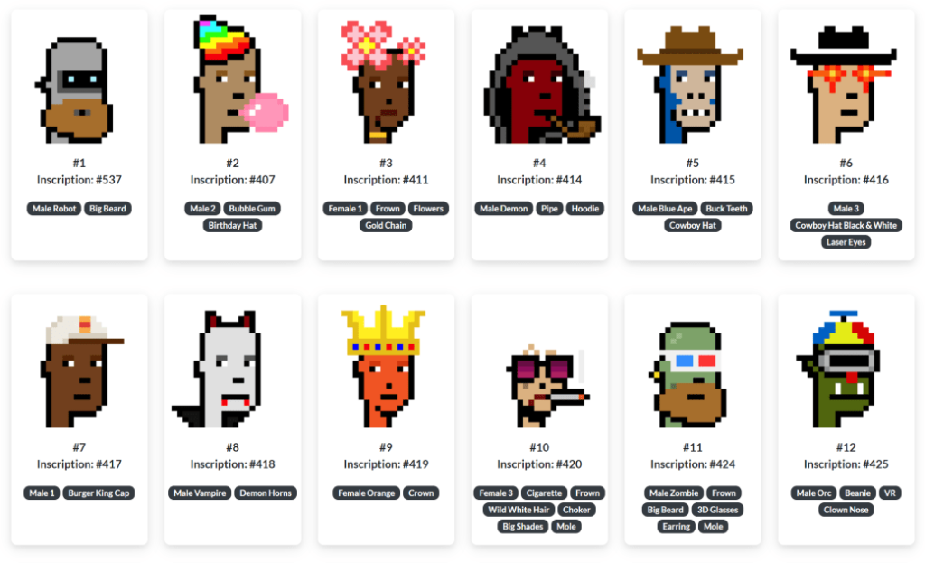 NFTs criados no Bitcoin com o inscriptions