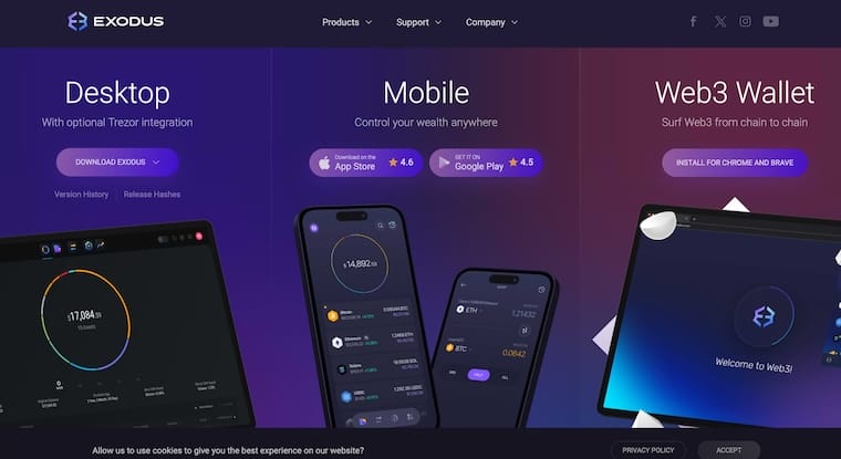 Exodus kryptoplånbok hemsida