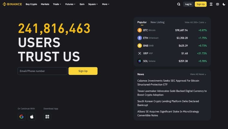 Binance hemsida