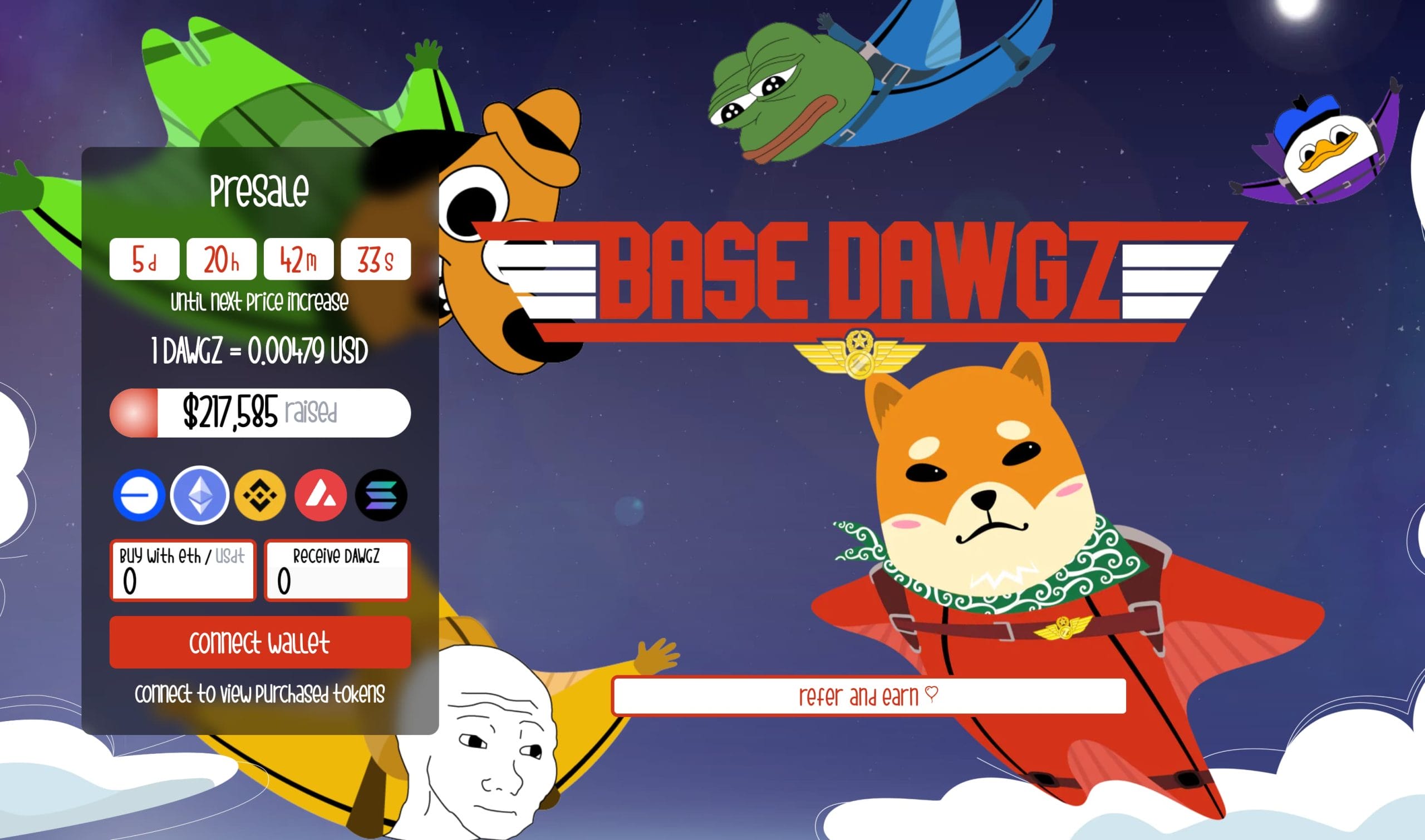 Base Dawgz landing page with presale counter