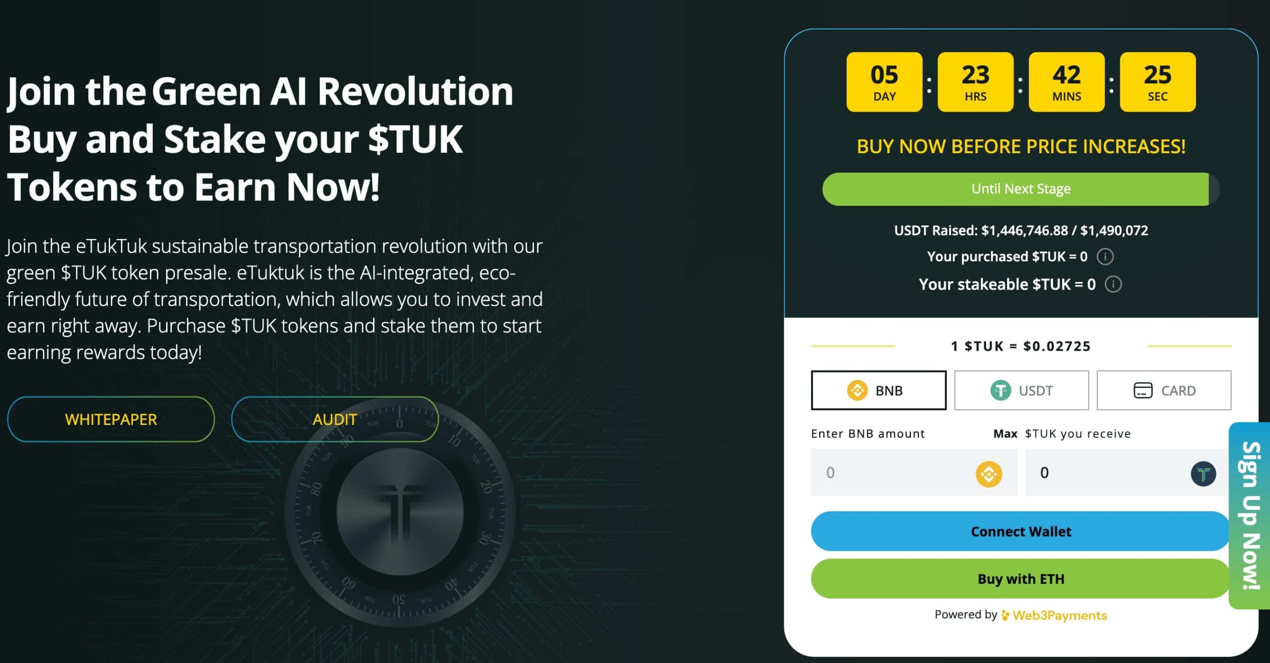 eTukTuk website with counter for presale