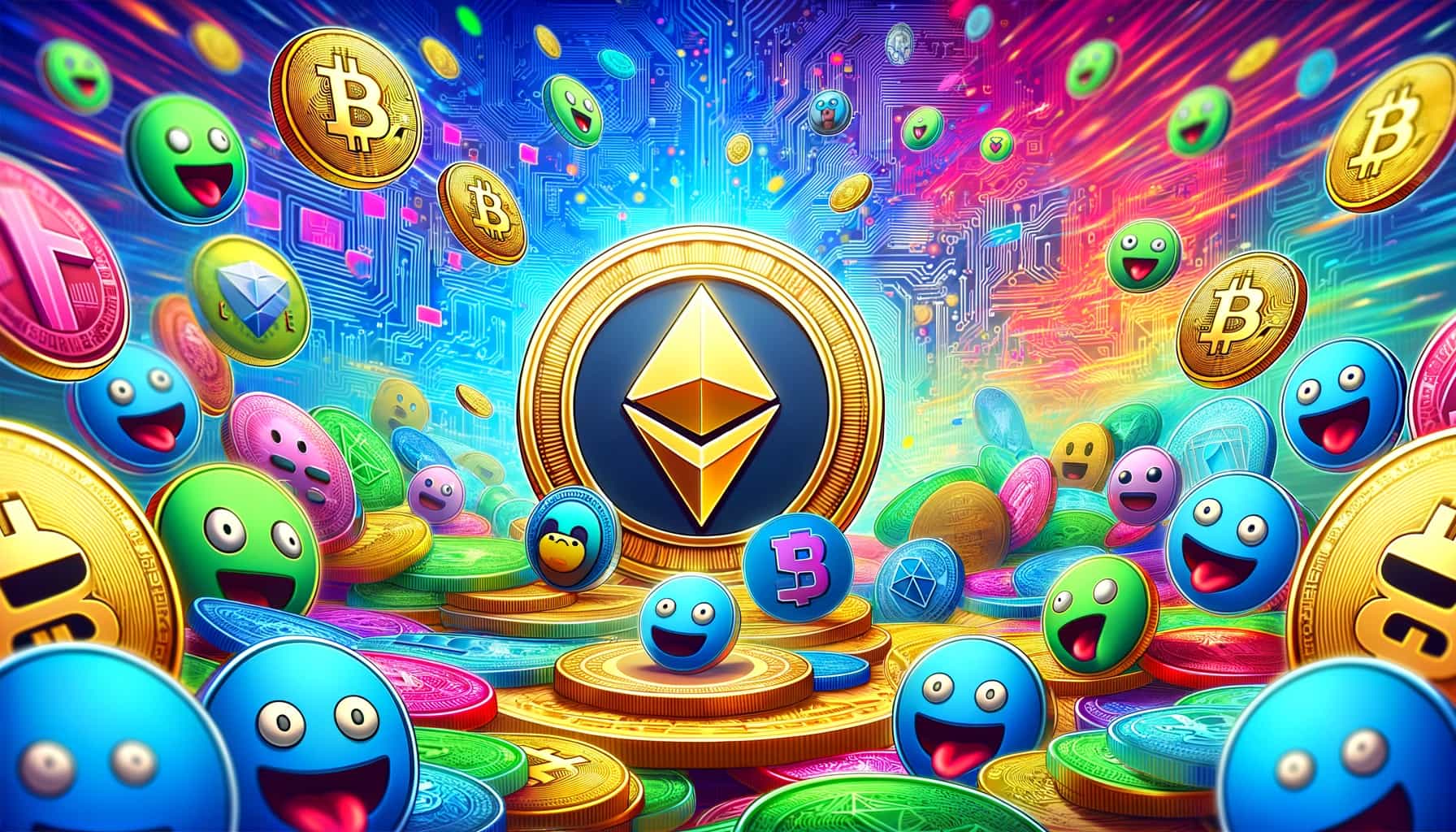 Ethereum in center of meme coins and blockchains
