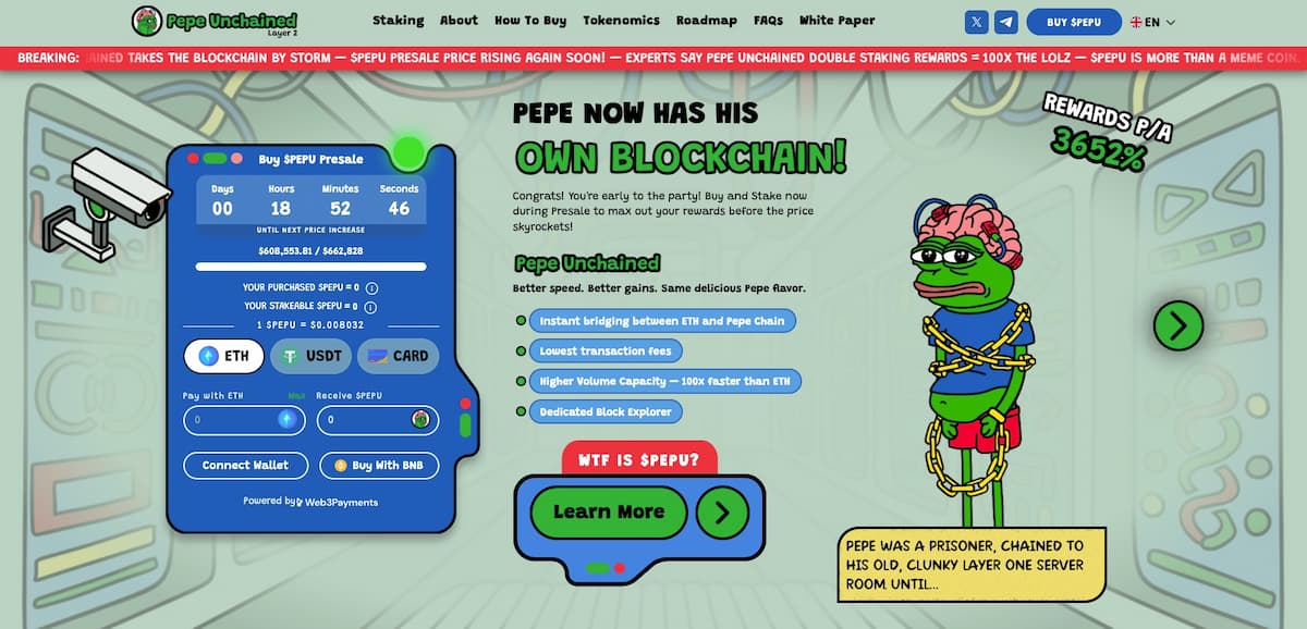 Pepe Unchained token altcoin nettside for kjøp