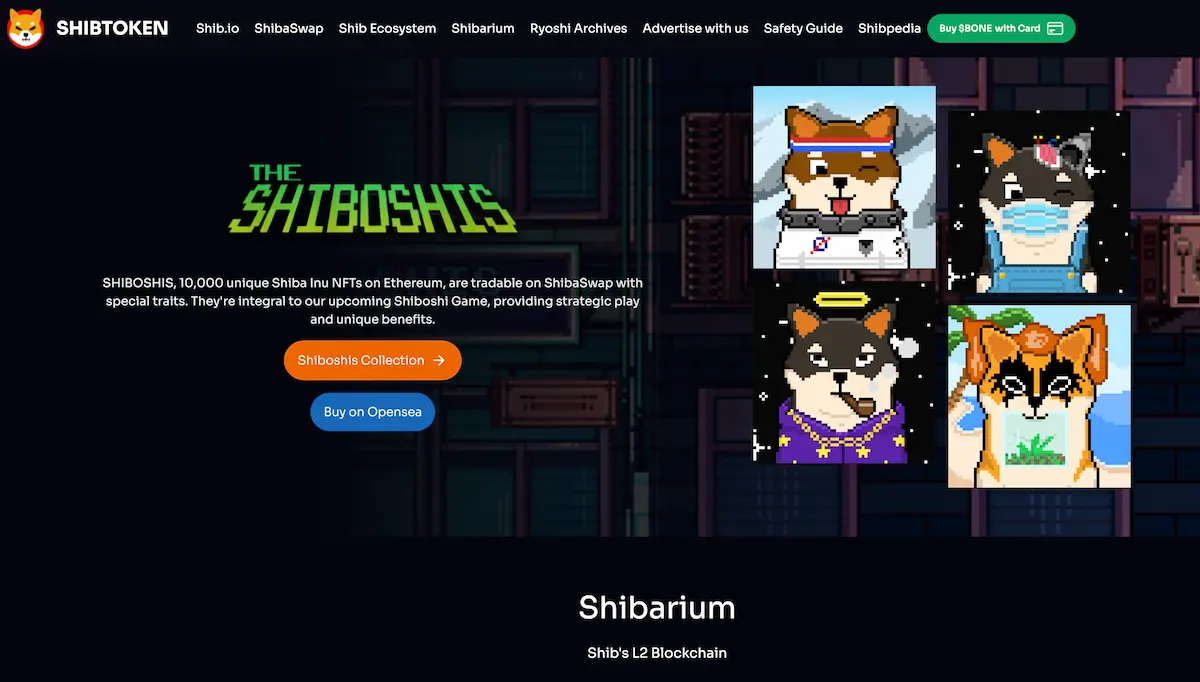 Shiba inu website with Shiboshis 
