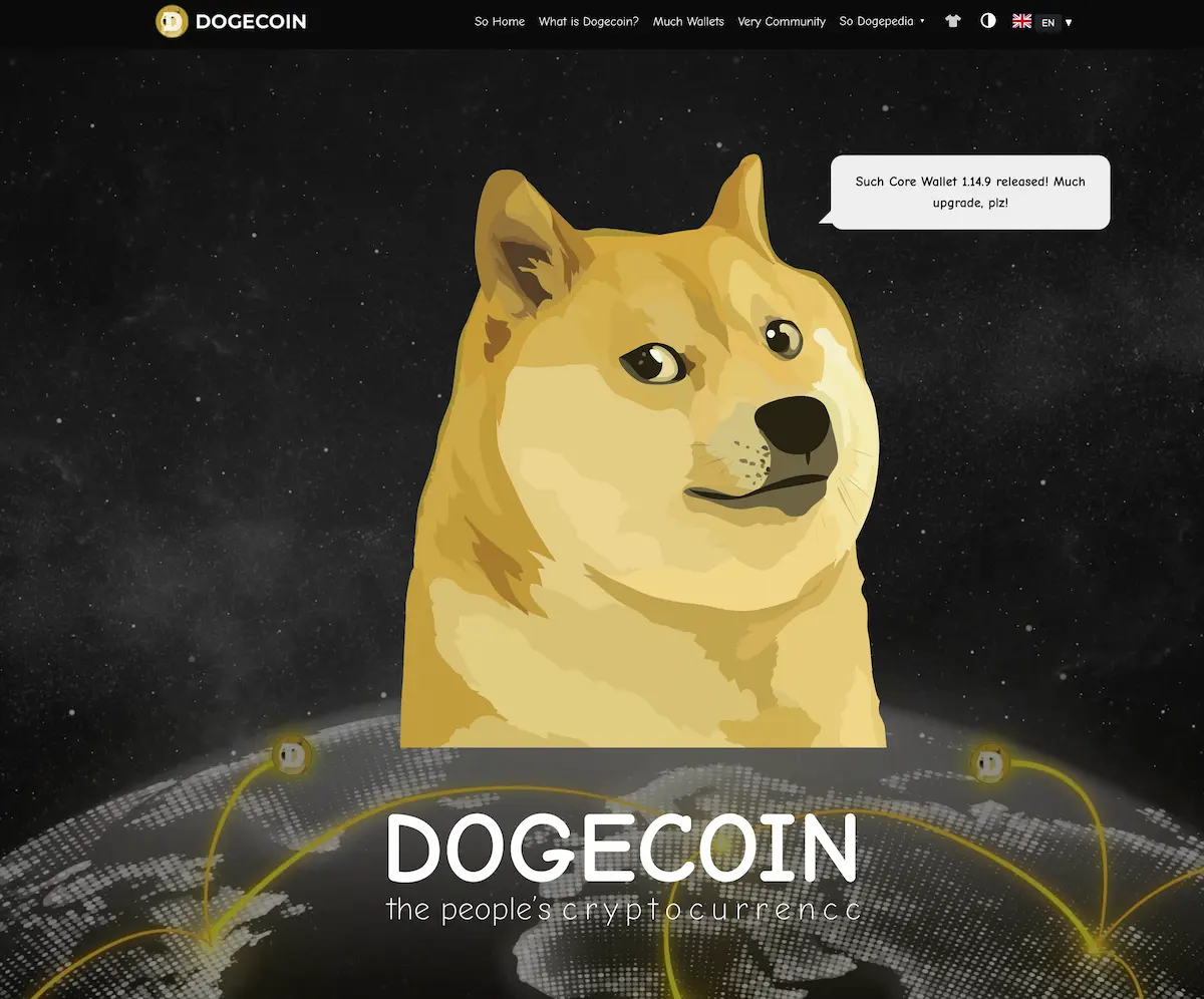 dogecoin website with global map