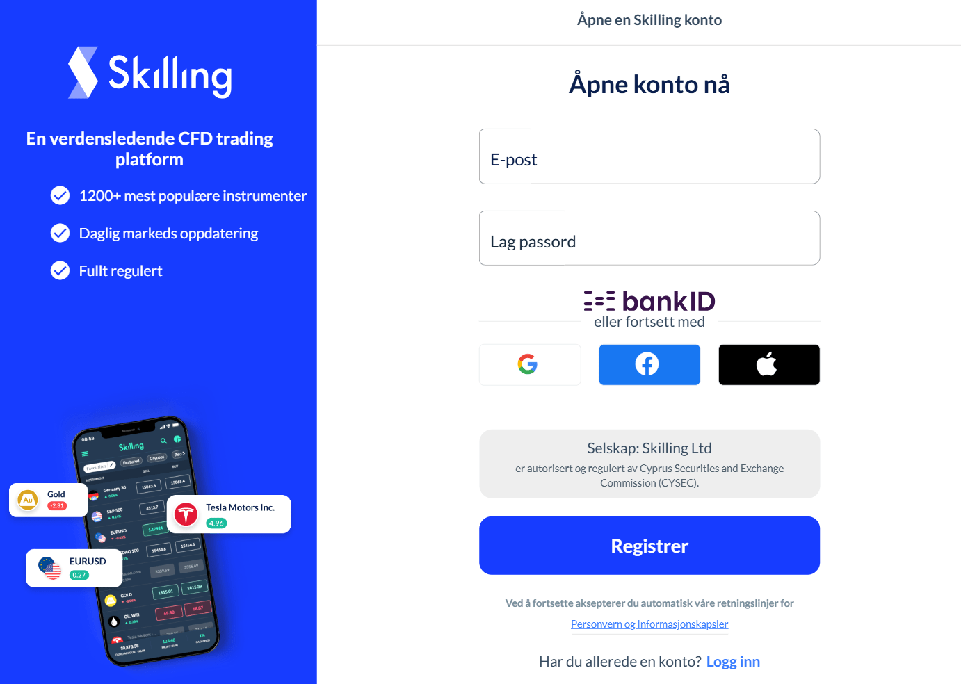Slik går du i gang med å Kjøpe Bitcoin hos Skilling Norge.