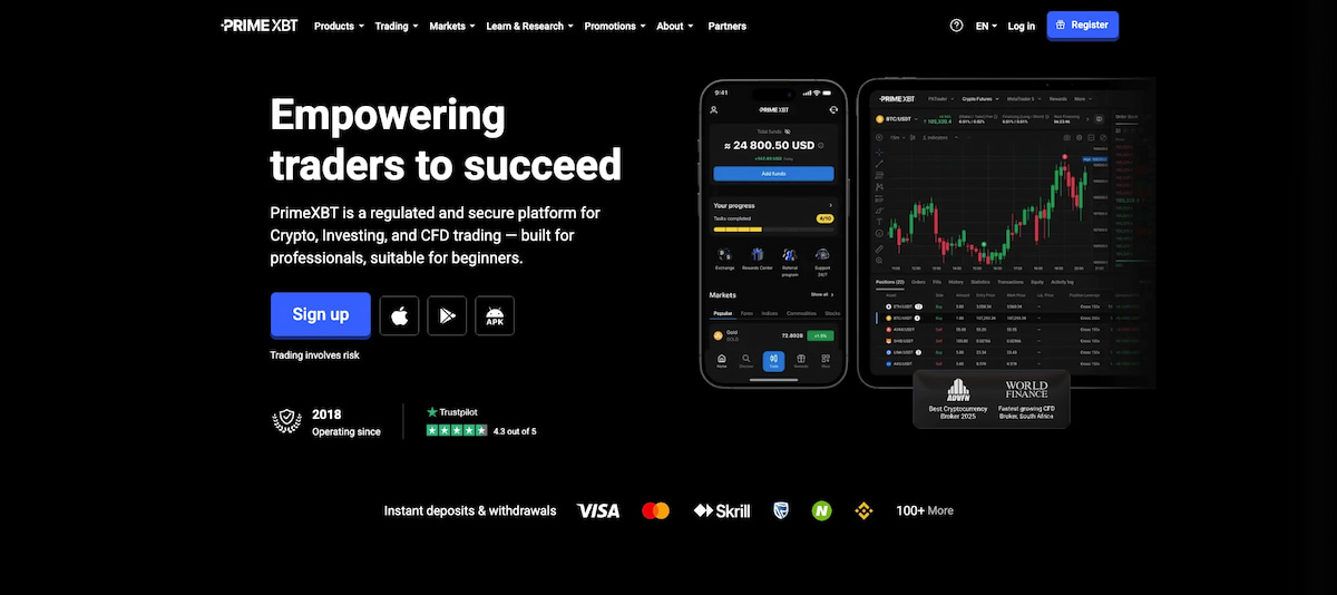 primexbt nettside for registrering