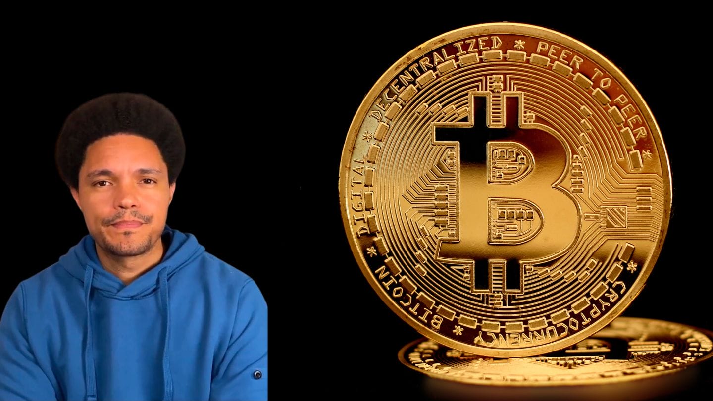 Trevor Noah ja bitcoin-kolikko