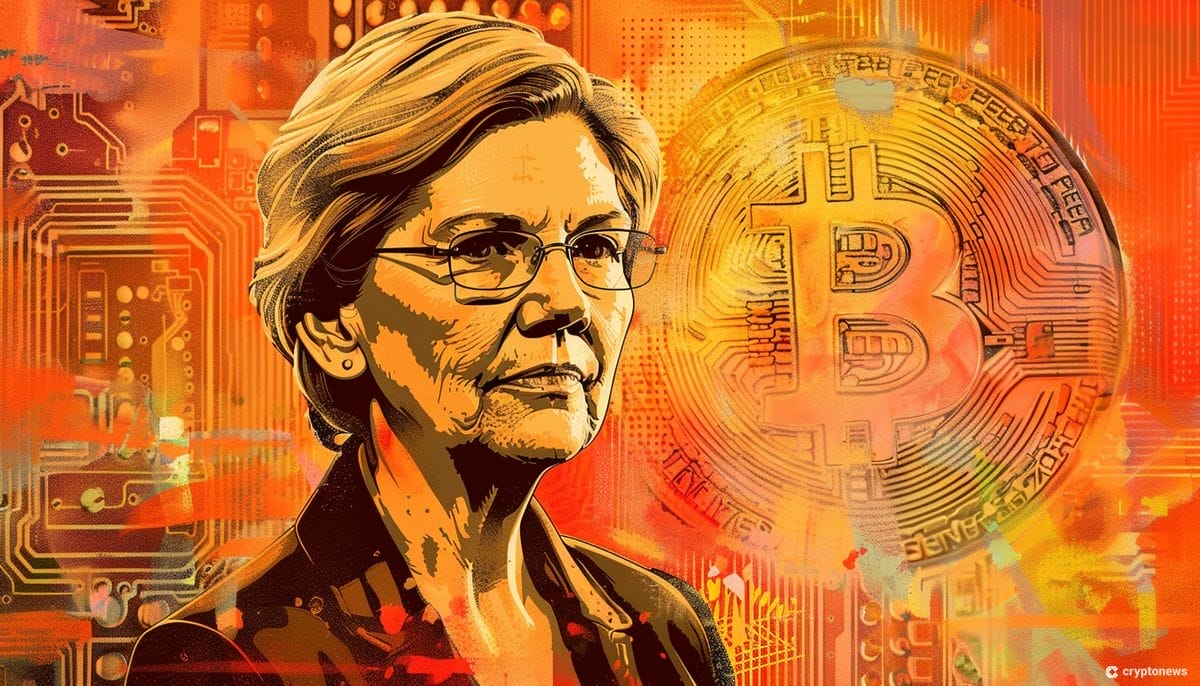 Elizabeth Warren ja bitcoin maalauksessa.