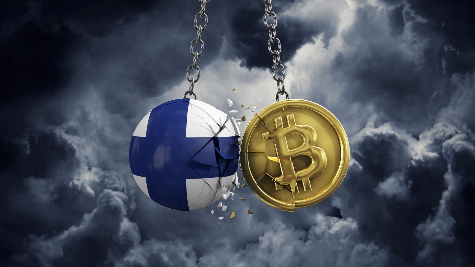 Bitcoin-hanke Suomessa kuvituskuvassa bitcoin ja suomen lippu.