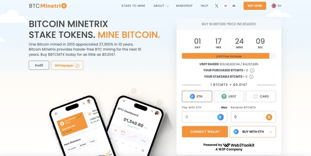 Kolme päivää aikaa osallistua – Bitcoin Minetrix kerännyt jo yli 13 miljoonaa dollaria