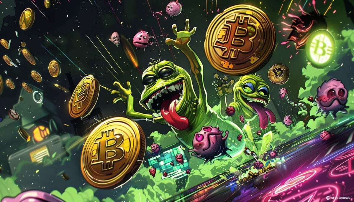 Meemikolikot ja bitcoinit lentävät piirroskuvassa, jossa myös erilaisia mörköjä.