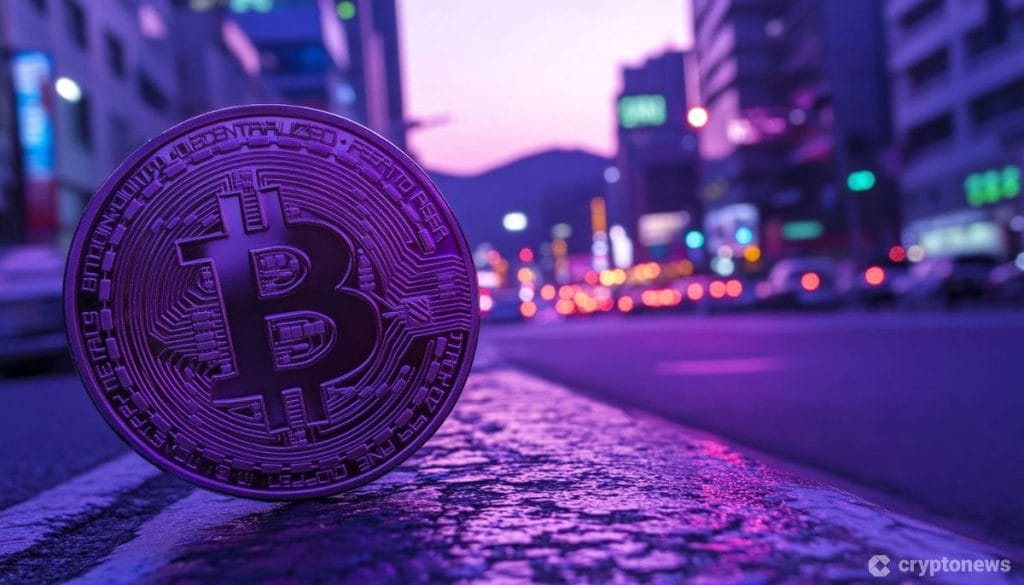 Etelä-Korea aloittaa bitcoin neuvottelut. Kuvassa bitcoin kolikko kadulla.