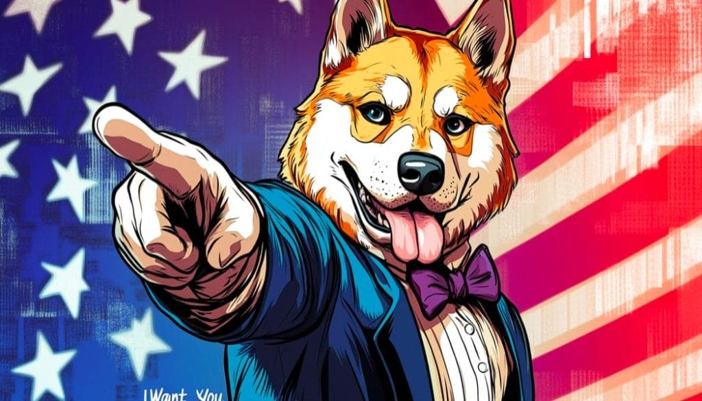 Dogecoin koira ja usan lippu