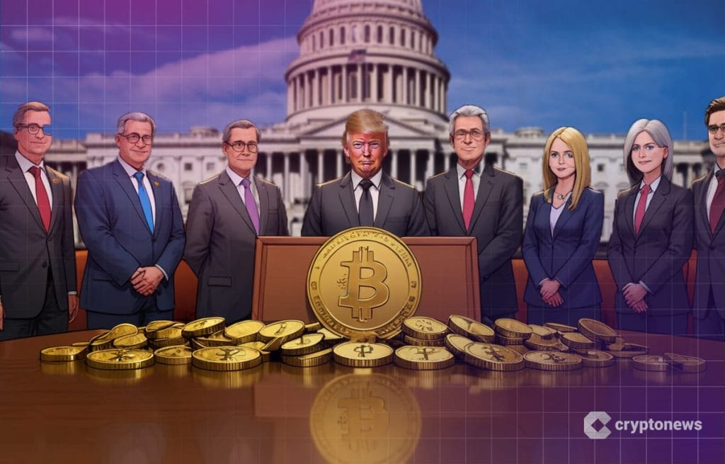 Yhdysvaltain kongressi, bitcoin ja miehiä seisomassa capitolin edessä.
