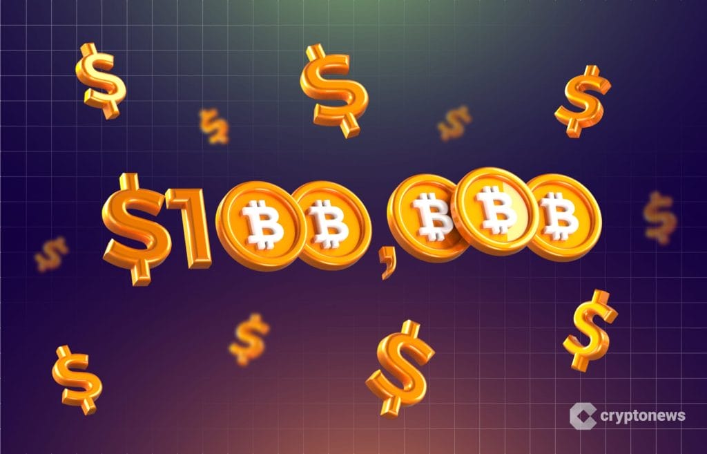 Bitcoin kolikoita, jotka muodostavat luvun 100 000