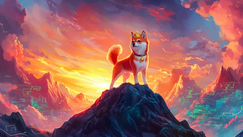 Shiba inu koira vuoren huipulla