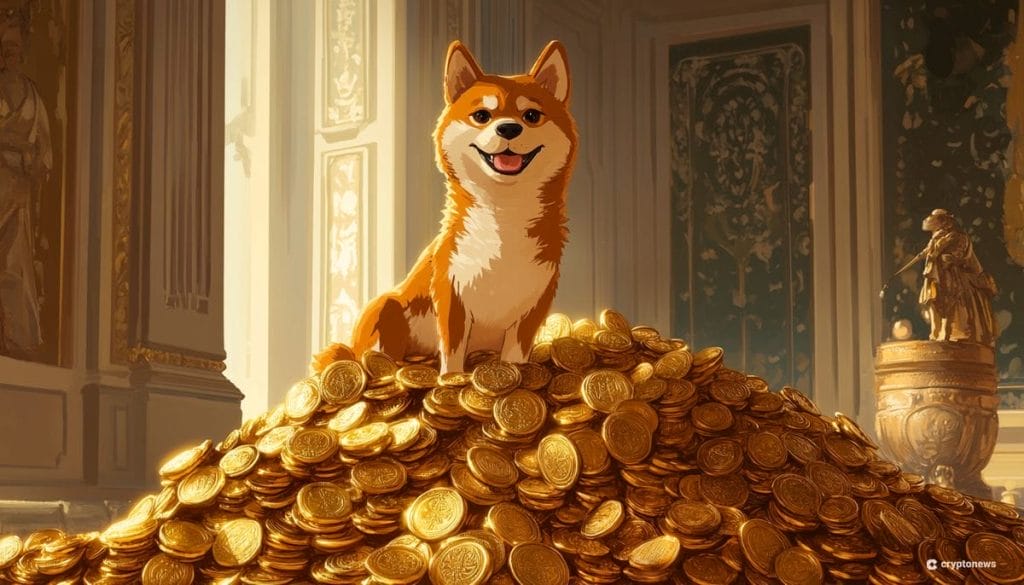 Shiba inu koira kolikkokasan päällä.