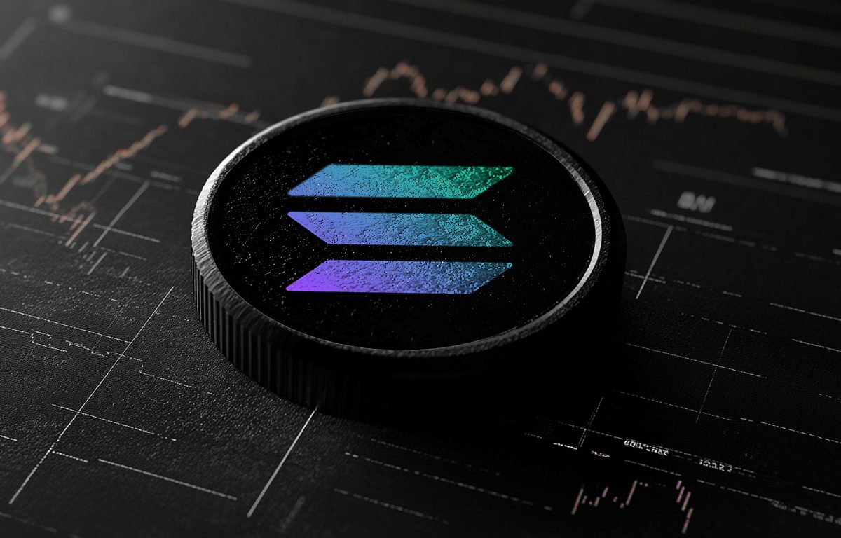 Solana logo mustalla taustalla