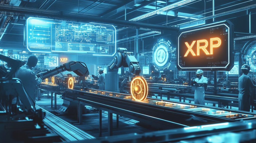 XRP kuvituksessa kolikoita liukuhihnalla.