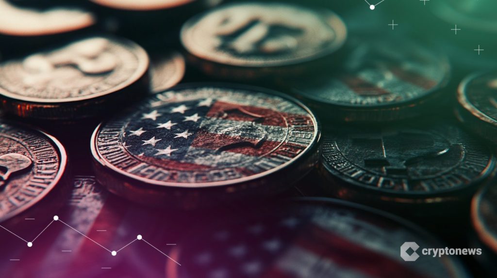 Trumpin perhe jutun kuvituksessa bitcoineja ja dollareita.