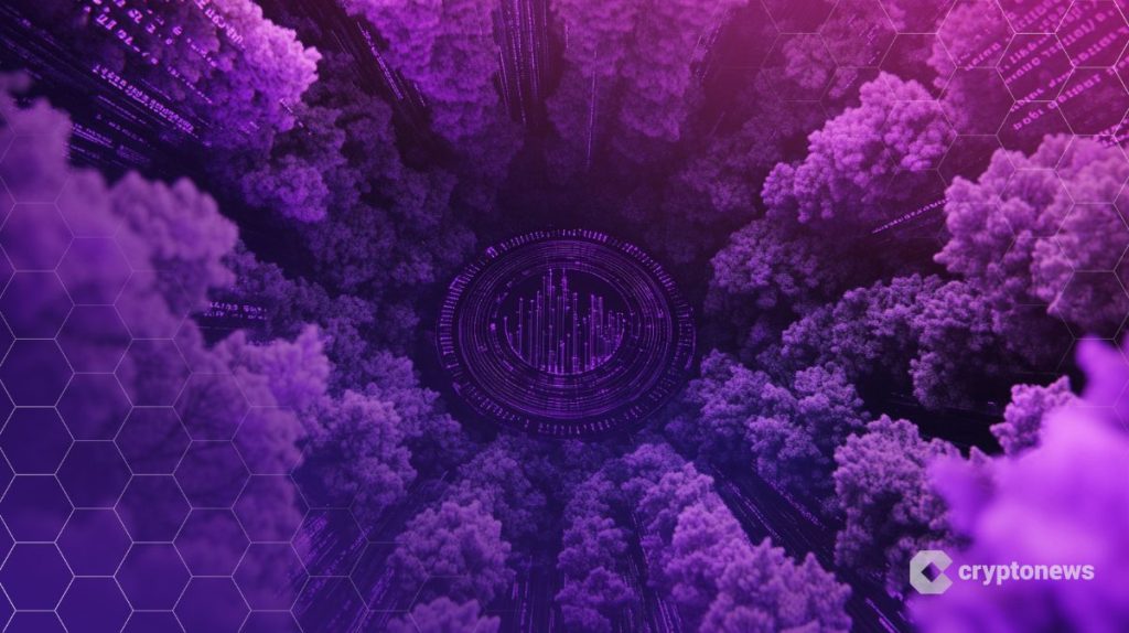 stablecoin circle kuvituskuvassa kolikko keskellä metsää.