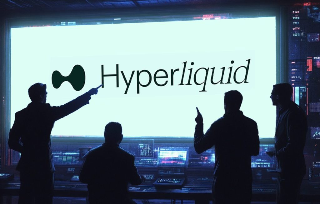 Hyperliquid logo seinälle heijastettuna