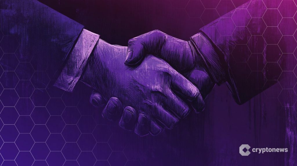 Ripple ja Hidden Road löivät kättä päälle. Kaksi kättä kättelee kuvassa.