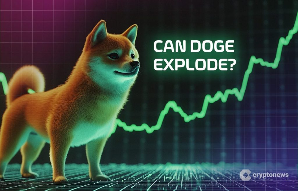 Dogecoin koira, kurssikäyrä ja teksti can doge explode?