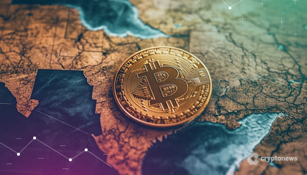 WLFI uutisen kuvituksena Bitcoin ja Etelä-Aasian kartta.