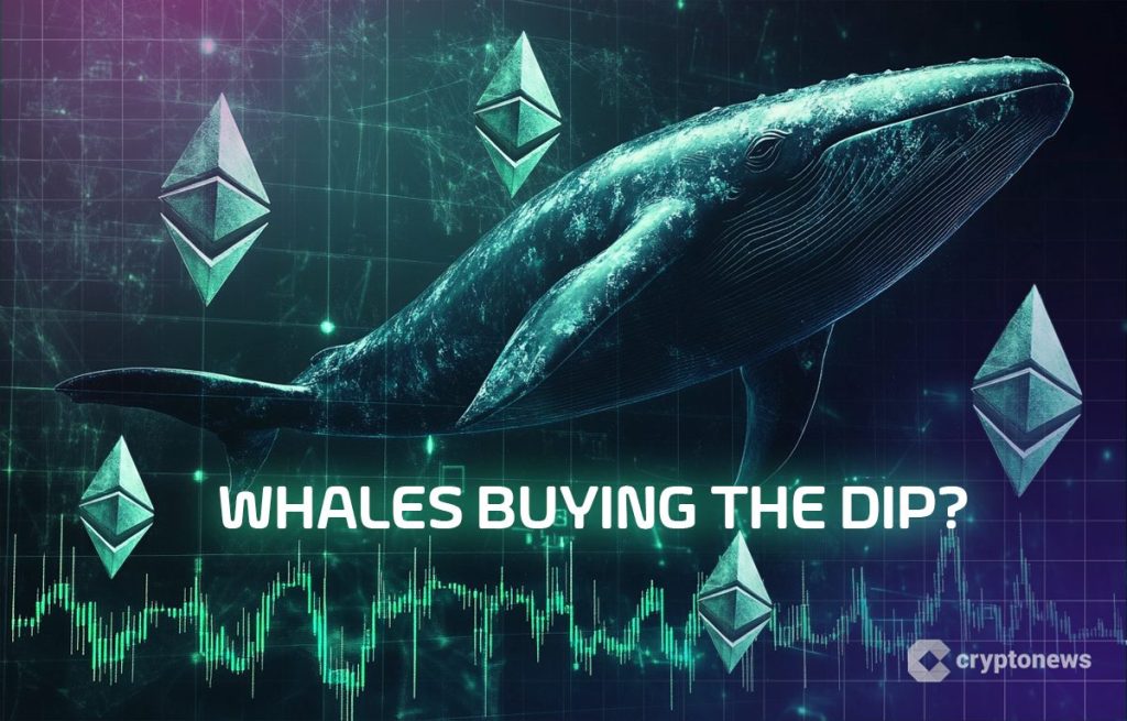 Ethereum logoja ja valas sekä kursskikäyrä