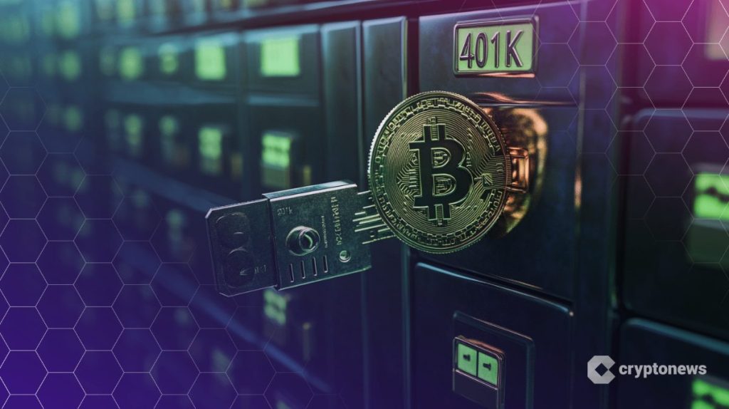 401(k) kuvituksessa bitcoin ja tietokoneita